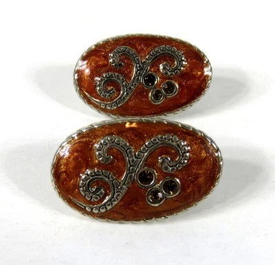 Pendientes Chico’s Ovalados Cobre Miel Ámbar Plata Filagree con Estrás Foto 1 de 3