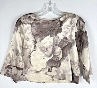 Club Monaco Women’s XS Wool Silk Blend Floral Print Blouse Top Abstract Beige Gr - Image 1 of 4