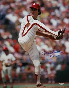 Steve Carlton Autographed Phillies 16x20 Pitching Photo w/ HOF- JSA W Auth *Blue - Picture 1 of 7