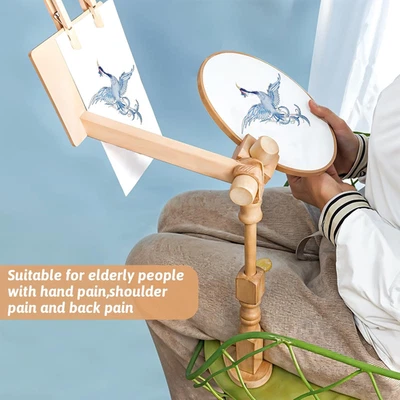 Natural Beech Wood Embroidery Hoop Stand, Adjustable 360° Rotate Cross Stitch Ne - Image 1 of 4