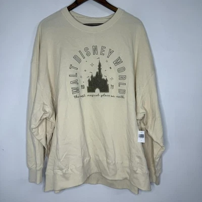 Disney Walt World Sweatshirt Womens 1X Crewneck 1971 Castle Cream Graphic NEW - Image 1 of 4