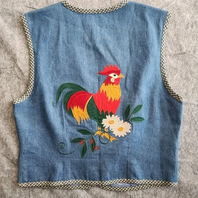 Sharon Young Sportswear Vintage Rooster Garden Vest Women’s L Blue Grannycore  - Imagem 1 de 4