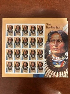 100 Stamps Chief Standing Bear 5 Pane of 20 USPS Forever Stamps Scott# 5798 - Picture 1 of 3