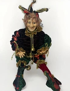 Mark Robert’s Christmas Elf Jester Shelf Sitter Victorian Red Green Gold 15” - Picture 1 of 12