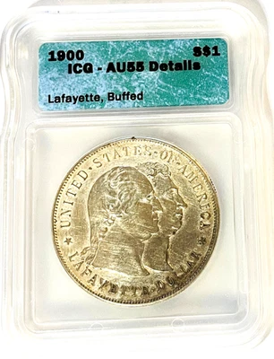 1900 Lafayette Commemorative Silver Dollar ICG AU55 Details BEST PRICE ON EBAY - Image 1 of 2