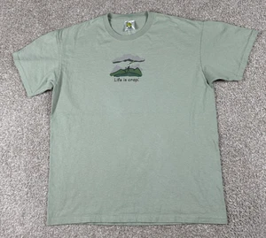 Life Is Crap Shirt Size Men Large Green Short Sleeve Hiking Outdoor Funny Parody - Picture 1 of 9