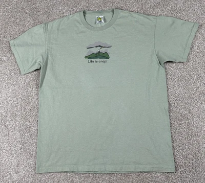 Life Is Crap Shirt Size Men Large Green Short Sleeve Hiking Outdoor Funny Parody - Image 1 of 4