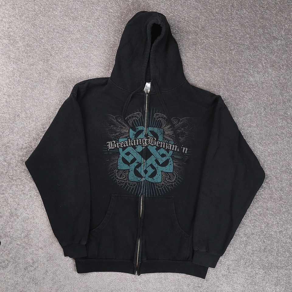 Breaking Benjamin Music XL Sudadera con Capucha Negra Manga Larga Bolsillos con Cremallera Completa Rara Foto 1 de 4