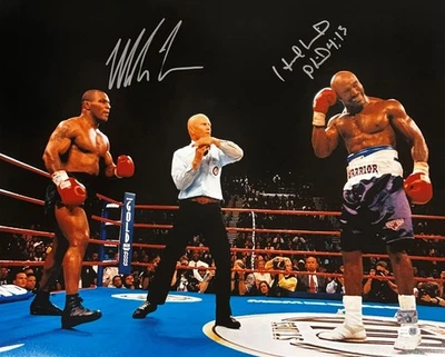 Mike Tyson Evander Holyfield Signed 16x20 Bite Fight Photo JSA QR Hologram - Image 1 of 2