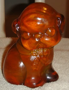 Vintage Bulldogge Welpe Glas Briefbeschwerer Honigfarbe traurig Welpe mundgeblasen Glas - Bild 1 von 9