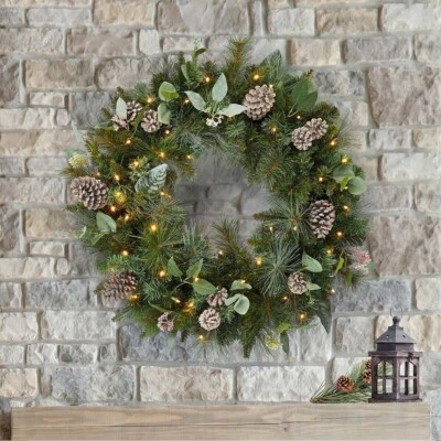 NUEVO COSTO Pre Iluminado 50 Luces LED A Pilas Navidad Invierno Corona 32" Foto 1 de 4