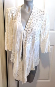Chico's Ivory Ladies 0 (Sm) Lace Lovely Linen Blend Coverup Duster 3/4 Sleeves - Picture 1 of 9