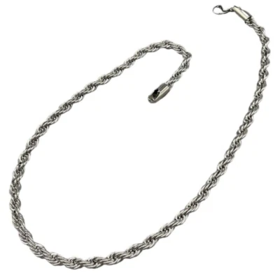 Collana Uomo Donna girocollo intrecciato rope color argento in acciaio inox 40cm - Immagine 1 di 4