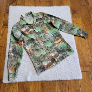 Montgomery Ward Vintage 70s Shirt Men's Small Button Up Long Sleeve Rare Print - Picture 1 of 11