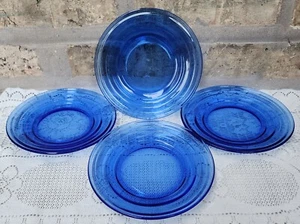 4 Vintage Haselnuss Atlas MODERNTONE kobaltblau BROTTELLER Depressionsglas - Bild 1 von 5