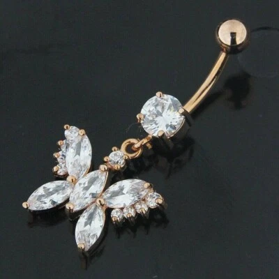 14K White Gold Over 2.70Ct Marquise Moissanite Navel   Belly Botton Women - Image 1 of 3