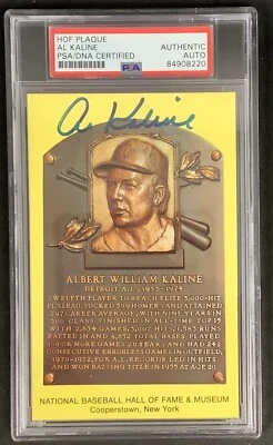 Al Kaline Signed Gold HOF Plaque Postcard Yellow Tigers Autograph PSA/DNA - Image 1 of 2