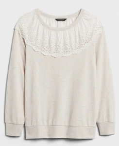 Banana Republic Eyelet Sweatshirt Women's Top Pullover Oatmeal NWT - Picture 1 of 11