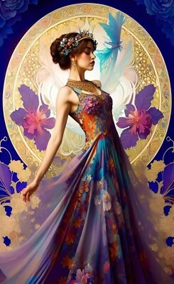 Art Deco Style Dance Girl - Floral Design - Dancing - Ziola Rosa 11x17 Signed! - Image 1 of 4