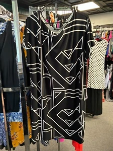 Abito tubino Ralph Luarne nero/bianco stampa geometrica manica corta - Taglia XL - Foto 1 di 4
