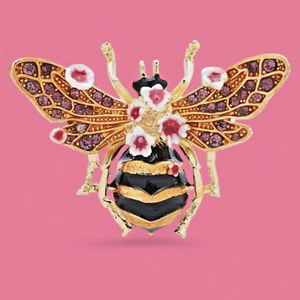 HONEY BEE BROOCH crystal flowers goldtone bumble bee cottagecore Easter pin A3 - Picture 1 of 8