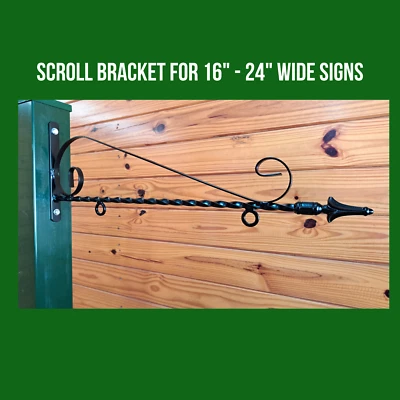 Металлический настенный кронштейн для знаков Scroll Sign с черным порошковым покрытием для знаков 16–24 дюйма - Изображение 1 из 4