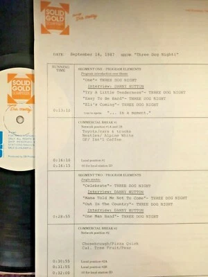 9/14/87 SOLID GOLD SCRAPBOOK'S 3 DOG NIGHT: 4 INTERVIEWS w/DANNY HUTTON/14 TUNES - Image 1 of 2