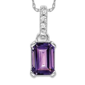 10K Solid White Gold Amethyst Diamond Necklace - Picture 1 of 12