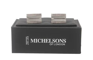 Michelsons of London Silver with Cat Eye Pattern Rectangle Cufflinks - Picture 1 of 1