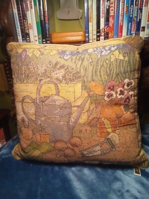 Tapestry garden scene decorative pillow,lovely. - Image 1 of 4
