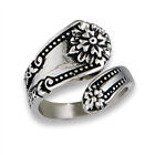 Victorian Flower Spoon Ring Stainless Steel Open Wrap Vintage Band Sizes 7-10