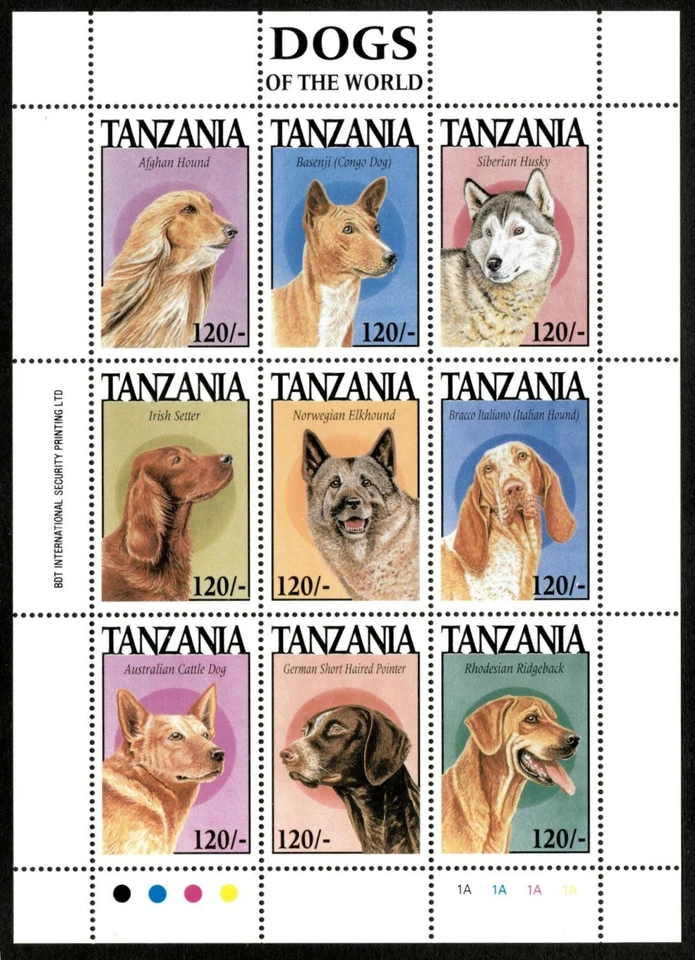 Tanzania 1994 - Perros Husky, Basenji - Hoja de 9 estampillas - Scott #1176 - MNH Foto 1 de 1