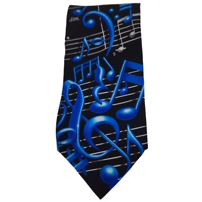 Corbata Ralph Marlin Para Hombre Negro Azul Notas Musicales 1994 Poliéster Músico EE. UU. Foto 1 de 4