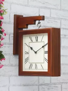 Double Side Hanging Metal Railway Station Vintage Platform Wood Wall Clock gift - Picture 1 of 5