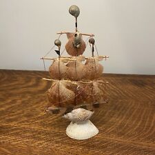 Vintage Original Model Ship Made Of Shells & Wood Folk Art 1960’s