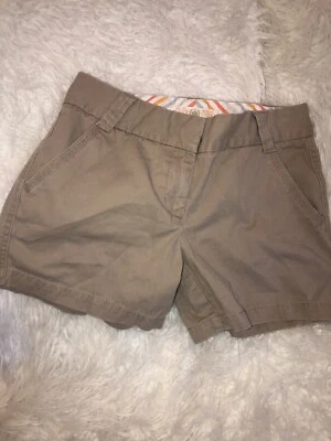 Pantalones Cortos J Crew Chino City Fit Talla 4 Caqui Beige Frente Plano 3" Entrepierna Sarga Mujer Foto 1 de 4