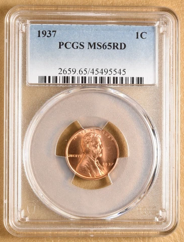 1937 P Lincoln Wheat Penny PCGS MS65RD Cover