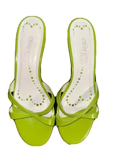 Cathy Jean Green Slip-on Open Toe Strappy Women's Block Heel Size 6.5M Leather - Picture 1 of 10