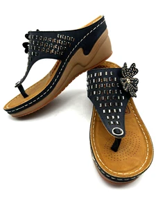 Sandalias de tanga Aomigoct para mujer con plataforma azul flor brillante talla 37 Eur 6,5 EE. UU. - Imagen 1 de 12
