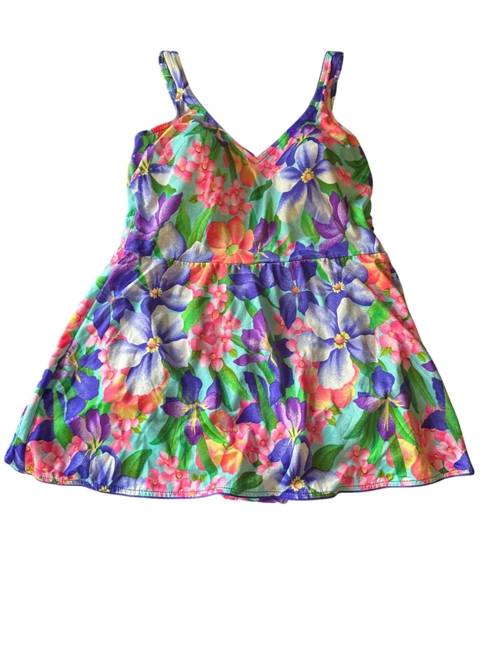 Traje de baño vintage Gabar para mujer de una pieza con falda estampado floral talla 18 hecho en EE. UU. Foto 1 de 4