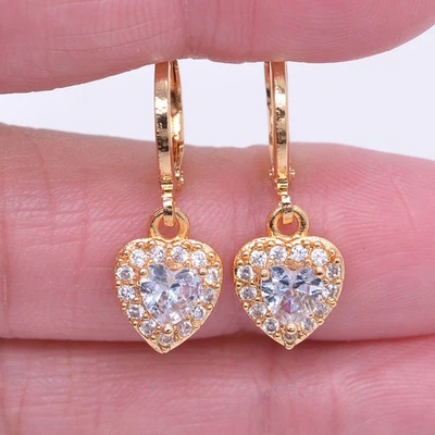 Preciosos aretes colgantes con corazón de topacio místico rojo rellenos de oro amarillo de 18 quilates para mujer Foto 1 de 2