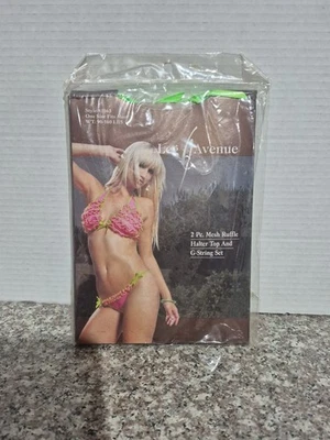 Leg Avenue 81063 2 件套荷叶边上衣和 G 字符串套装 OSFM 粉红色绿色 — 第 1/2 张图片