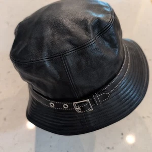 Coach Leather Bucket Hat With Buckle Size M/L Soft Leather Black Soho With Tag - Picture 1 of 11