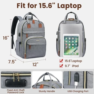 Laptop Backpack Unisex Travel Anti-Theft with Lock/Fits 15.6 Inch Laptop, Grey - Picture 1 of 9