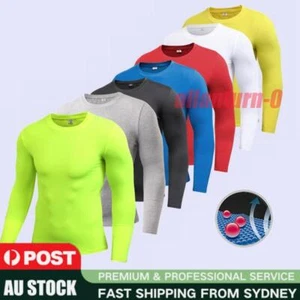 Compression T-Shirt Men's Long Sleeve for Gym Workout Sport Fitness Base Layer - Picture 1 of 19
