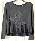 LC Lauren Conrad Black Knit Top with Pink Flowers, LN! Long-Sleeved, Sz. XS