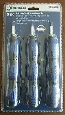 NEW KOBALT 9pc STACK & LOCK SCREWDRIVER SET PHILLIPS FLATHEAD TORX SQUARE 568272 - Image 1 of 2