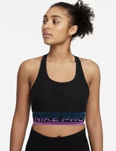 NIKE PRO DAMEN BH OBERTEIL SCHWARZ PINK BLAU Gr. XS DB4678-010 RUNNING TRAINING - Bild 1 von 3