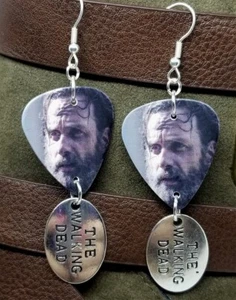 Rick From The Walking Dead Guitar Pick Earrings with The Walking Dead Charms - Picture 1 of 3