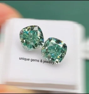 AAA+2 Ct Fancy Green Cushion Cut VVS1 Diamond Premium Quality Gemstone 6x6m 2Pcs - Picture 1 of 7
